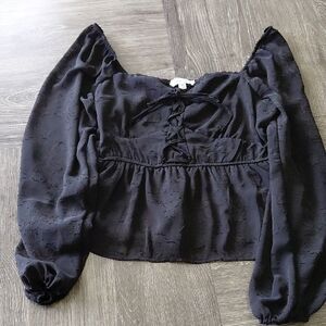 Francesca's Collections Black Lace-Up Peasant Blouse